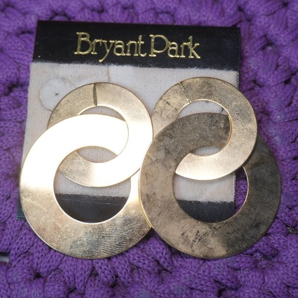 Bryant Park Womens Bronze Dangle Hoop Metal Vintage 70s Earrings - Picture 1 of 3
